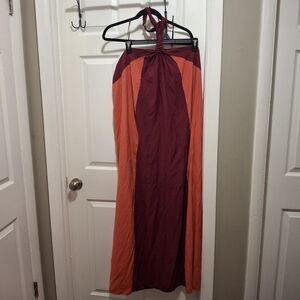 Nine West Maroon And Coral Halter Maxi Dress